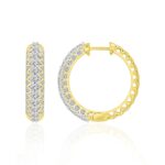 18K YELLOW GOLD 1 5/8CT ROUND DIAMOND LADIES HOOPS EARRINGS - Image 2