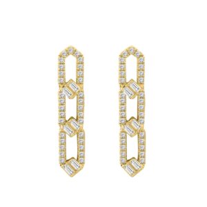 18K YELLOW GOLD 1/2CT ROUND/BAGUETTE DIAMOND LADIES EARRINGS