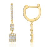 18K YELLOW GOLD 1/2CT ROUND/BAGUETTE DIAMOND LADIES EARRINGS