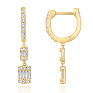 18K YELLOW GOLD 1/2CT ROUND/BAGUETTE DIAMOND LADIES EARRINGS