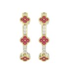 18K YELLOW GOLD 1/4CT ROUND DIAMOND LADIES HOOP EARRINGS(COLOR STONE RUBY DIAMOND 1/10CT)