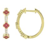 18K YELLOW GOLD 1/4CT ROUND DIAMOND LADIES HOOP EARRINGS(COLOR STONE RUBY DIAMOND 1/10CT) - Image 3