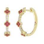 18K YELLOW GOLD 1/4CT ROUND DIAMOND LADIES HOOP EARRINGS(COLOR STONE RUBY DIAMOND 1/10CT) - Image 2