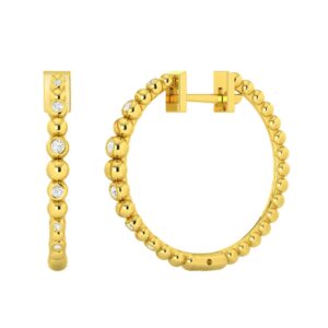 18K YELLOW GOLD 1/5CT ROUND DIAMOND LADIES HOOPS EARRINGS