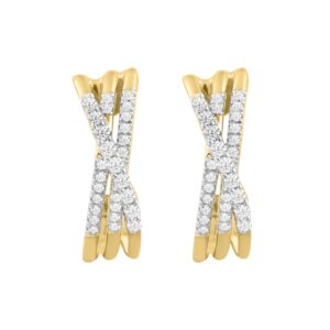 18K YELLOW GOLD 1CT ROUND DIAMOND LADIES HOOPS EARRINGS