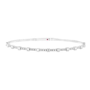 14K WHITE GOLD 1 1/6CT ROUND/BAGUETTE DIAMOND LADIES FLEXIBLE BANGLE (BAGUETTE GREEN EMERALD DIAMOND 1CT)