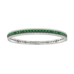 14K WHITE GOLD 4 1/3CT ROUND/PRINCESS DIAMOND LADIES BANGLE(COLOR STONE PRINCESS GREEN EMERALD DIAMOND 3 1/4CT)