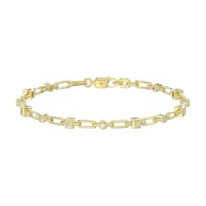 14K YELLOW GOLD 1/3CT ROUND/BAGUETTE DIAMOND LADIES BRACELET