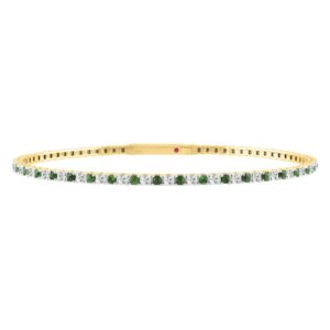 14K YELLOW GOLD 2 1/2CT ROUND/ROUND EMERALD DIAMOND LADIES FLEXIBLE BANGLE