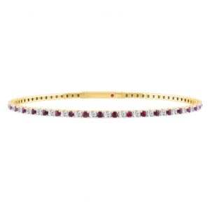 14K YELLOW GOLD 2 1/2CT ROUND/ROUND RUBY DIAMOND LADIES FLEXIBLE BANGLE