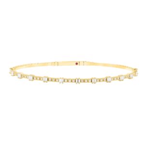 14K YELLOW GOLD 5/8CT ROUND/BAGUETTE DIAMOND LADIES FLEXIBLE BANGLE