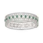 18K WHITE GOLD 5 1/2CT ROUND/MARQUISE DIAMOND LADIES BANGLE(COLOR STONE MARQUISE GREEN EMERALD DIAMOND 1 1/5CT)