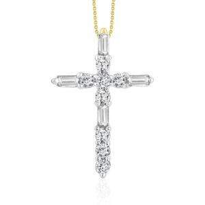 10K YELLOW GOLD 1/4CT ROUND/BAGUETTE DIAMOND LADIES PENDANT WITH CHAIN