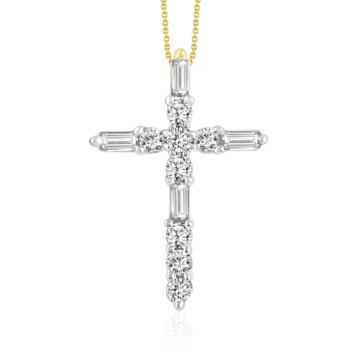 19177775_VA25898Y-10K-1201x1201.jpg 10K YELLOW GOLD 1/4CT ROUND/BAGUETTE DIAMOND LADIES PENDANT WITH CHAIN - Image 1