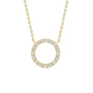 10K YELLOW GOLD 1/5CT ROUND/BAGUETTE DIAMOND LADIES NECKLACE