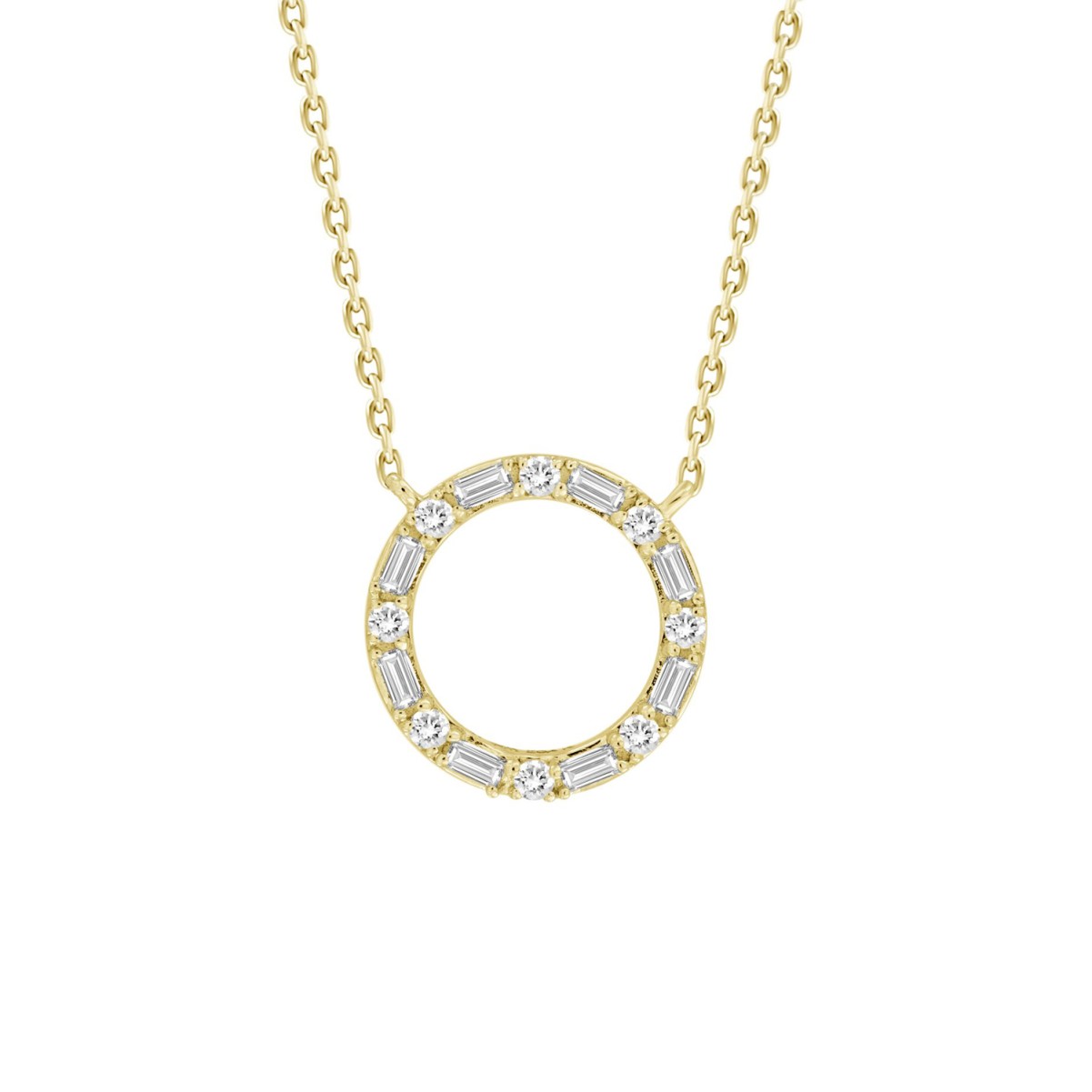 19177776_VA24279Y-10K-1201x1201.jpg 10K YELLOW GOLD 1/5CT ROUND/BAGUETTE DIAMOND LADIES NECKLACE - Image 1