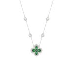 14K WHITE GOLD 1 5/8CT ROUND/PEAR DIAMOND LADIES PENDANT(COLOR STONE PEAR GREEN EMERALD DIAMOND 1.20CT)