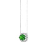 14K WHITE GOLD 7/8CT ROUND/OVAL DIAMOND LADIES NECKLACE (OVAL GREEN EMERALD DIAMOND 1/3CT) - Image 3