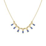 14K YELLOW GOLD 1/2CT ROUND/BAGUETTE BLUE SAPPHIRE DIAMOND LADIES NECKLACE