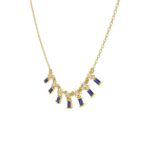 14K YELLOW GOLD 1/2CT ROUND/BAGUETTE BLUE SAPPHIRE DIAMOND LADIES NECKLACE - Image 3