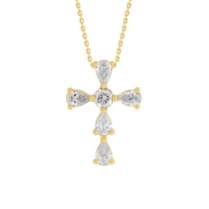 14K YELLOW GOLD 1CT ROUND/PEAR DIAMOND LADIES PENDANT WITH CHAIN