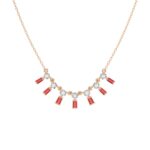 18K ROSE GOLD 1/3CT ROUND/BAGUETTE DIAMOND LADIES NECKLACE(COLOR STONE BAGUETTE RUBY DIAMOND 1/5CT)