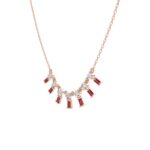 18K ROSE GOLD 1/3CT ROUND/BAGUETTE DIAMOND LADIES NECKLACE(COLOR STONE BAGUETTE RUBY DIAMOND 1/5CT) - Image 3