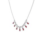 18K WHITE GOLD 1/3CT ROUND/BAGUETTE DIAMOND LADIES NECKLACE (COLOR STONE BAGUETTE RUBY DIAMOND  1/5CT) - Image 3