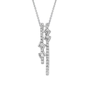 18K WHITE GOLD 1/3CT ROUND/BAGUETTE DIAMOND LADIES PENDANT