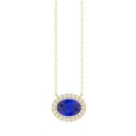 18K YELLOW GOLD 1 1/6CT ROUND/OVAL DIAMOND LADIES NECKLACE(COLOR STONE OVAL SAPPHIRE DIAMOND 1CT)