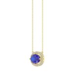 18K YELLOW GOLD 1 1/6CT ROUND/OVAL DIAMOND LADIES NECKLACE(COLOR STONE OVAL SAPPHIRE DIAMOND 1CT) - Image 2