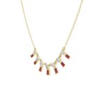 18K YELLOW GOLD 1/3CT ROUND/BAGUETTE DIAMOND LADIES NECKLACE (COLOR STONE BAGUETTE RUBY DIAMOND  1/5CT) - Image 3