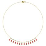 18K YELLOW GOLD 1CT ROUND/BAGUETTE DIAMOND LADIES NECKLACE(COLOR STONE RUBY DIAMOND 3/4CT)