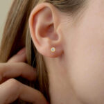 LADIES EARRINGS 0.25CT ROUND DIAMOND 10K YELLOW GOLD - Image 4