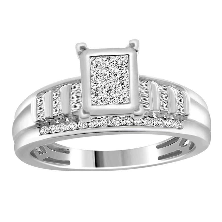 19187948_65187W.jpg LADIES RING 0.50CT ROUND/BAGUETTE DIAMOND 10K WHITE GOLD - Image 1
