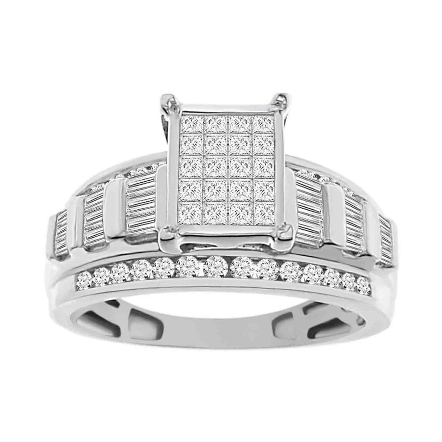 19187958_65189W.jpg LADIES RING 1.00CT ROUND/PRINCESS/BAGUETTE DIAMOND 10K WHITE GOLD - Image 1