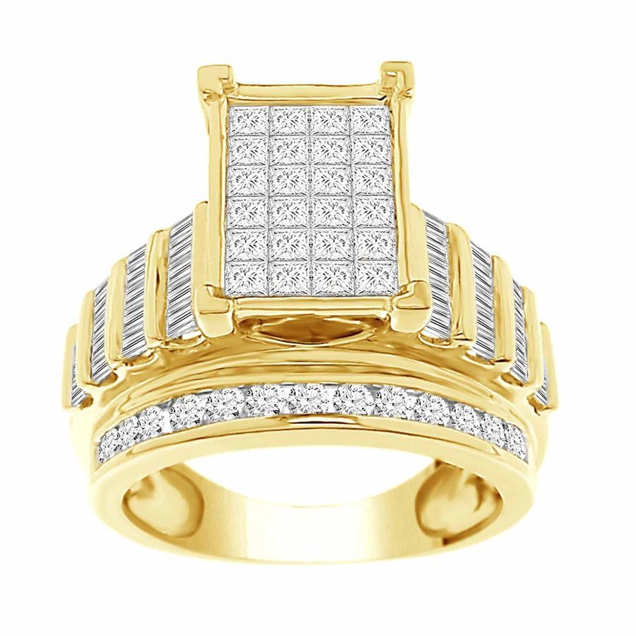 19187966_65191Y.jpg LADIES RING 2.00CT ROUND/PRINCESS/BAGUETTE DIAMOND 10K YELLOW GOLD - Image 1