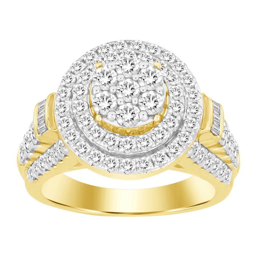 19187977_222251Y.jpg LADIES RING 2.00CT ROUND/BAGUETTE DIAMOND 10K YELLOW GOLD - Image 1