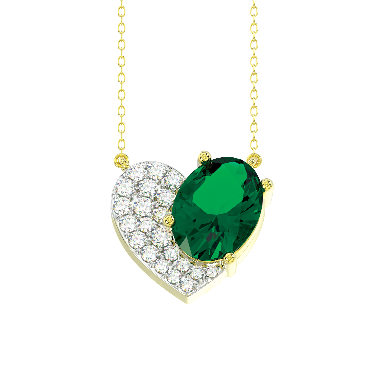 19190963_317534Y.jpg LADIES PENDANT WITH CHAIN 1.15CT ROUND/OVAL EMERALD DIAMOND 14K YELLOW GOLD (CENTER STONE OVAL DIAMOND-1.00CT) - Image 1