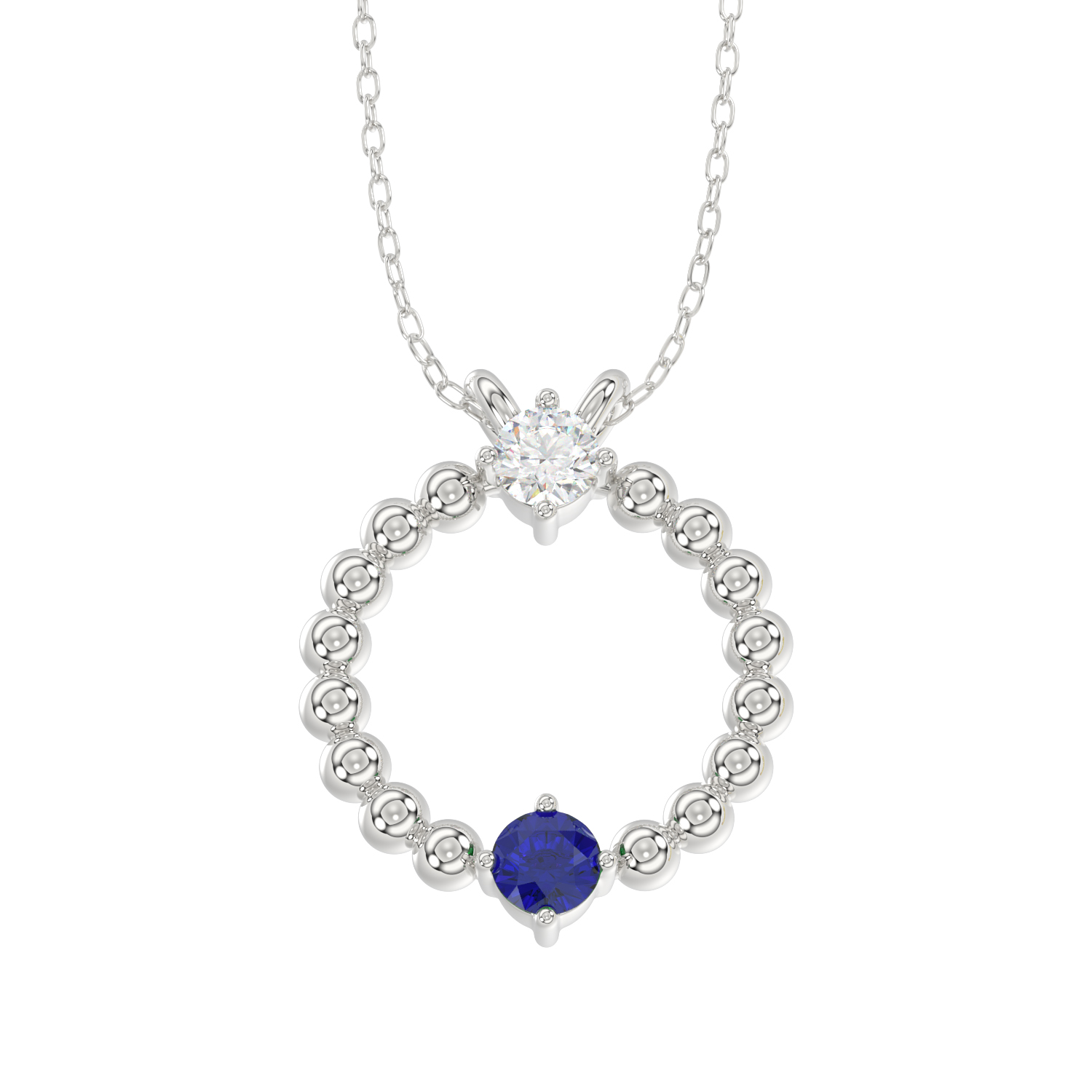 19190969_317808W.jpg LADIES PENDANT WITH CHAIN 0.15CT ROUND/BLUE SAPPHIRE DIAMOND 14K WHITE GOLD (CENTER STONE ROUND BLUE SAPPHIRE-0.10CT) - Image 1