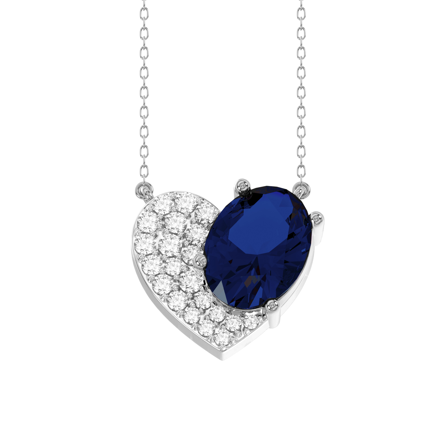 19190975_318141W.jpg LADIES PENDANT WITH CHAIN 1.65CT ROUND/OVAL/BLUE SAPPHIRE DIAMOND 14K WHITE GOLD (CENTER STONE OVAL BLUE SAPPHIRE-1.50CT) - Image 1