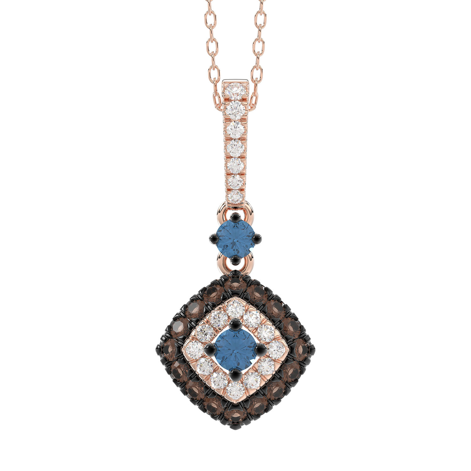19190982_70824R.jpg LADIES PENDANT WITH CHAIN 0.55CT ROUND/BLUE/DARK BROWN 14K ROSE GOLD (SI QUALITY) - Image 1