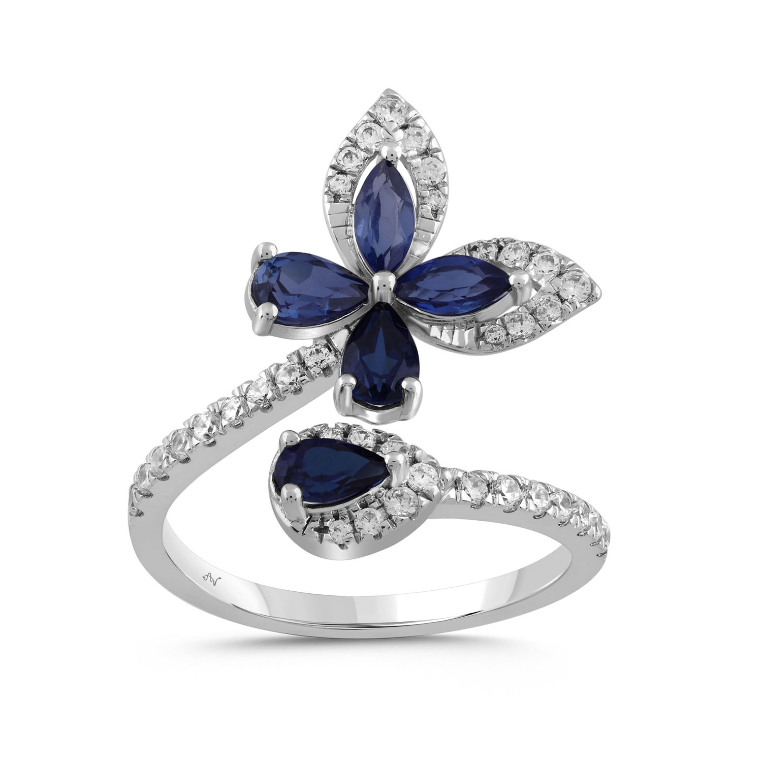 19190986_325688W.jpg LADIES RING 1.50CT ROUND/MARQUISE /SAPPHIRE/PEAR DIAMOND 14K WHITE GOLD (CENTER STONE 1.16CT PEAR SAPPHIRE DIAMOND) - Image 1
