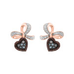 Elegant 0.50Ct Blue & Dark Brown Round Diamond Heart Shape Fashion Earring  For Women In Rose Gold
