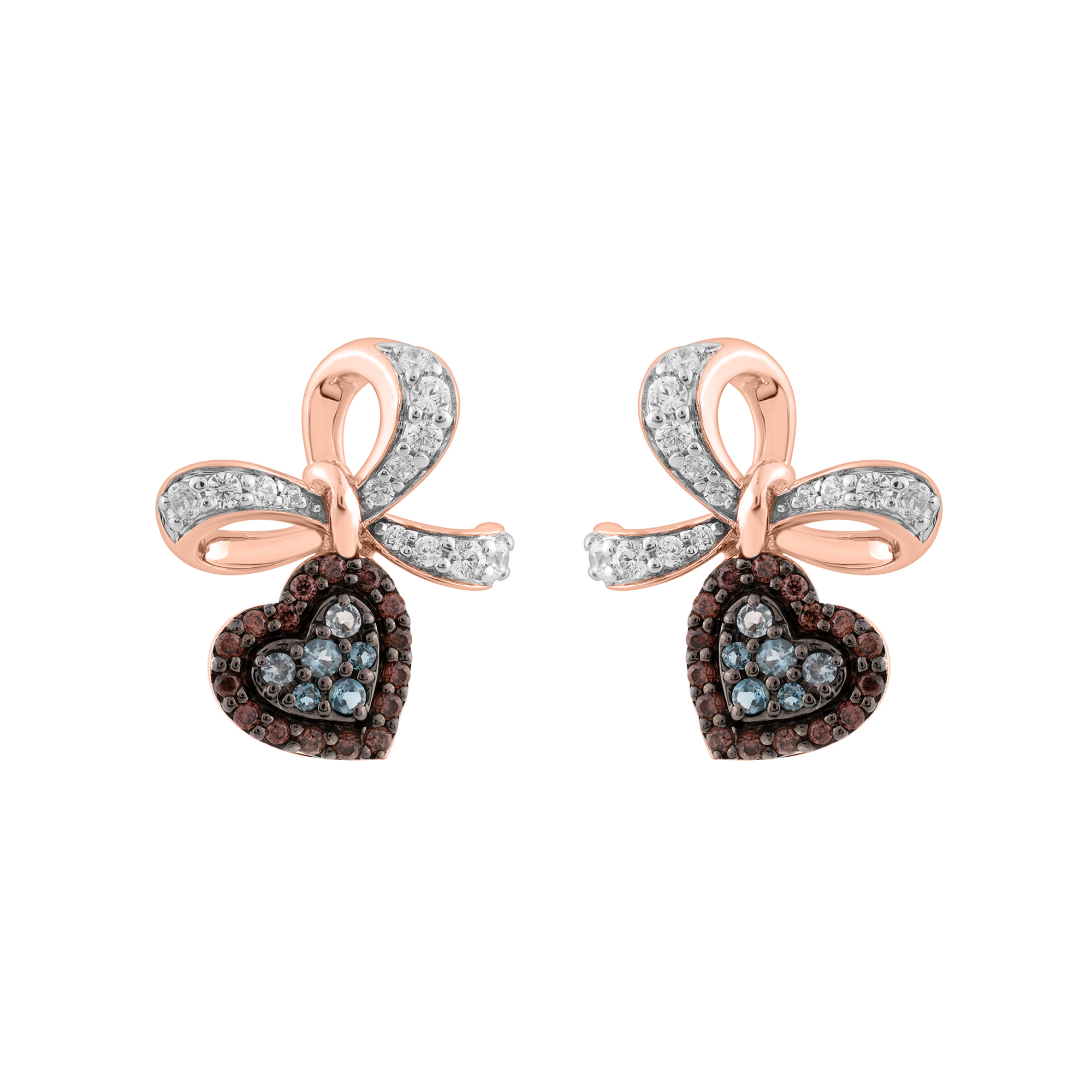 19191002_359899R.jpg Elegant 0.50Ct Blue & Dark Brown Round Diamond Heart Shape Fashion Earring For Women In Rose Gold - Image 1