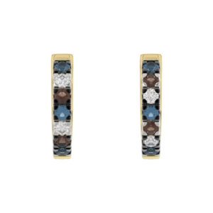14K Yellow Gold 0.50CT Multi-Color Diamond Huggie Hoop Earrings Round Cut Blue, White Round &Dark  Brown Diamonds