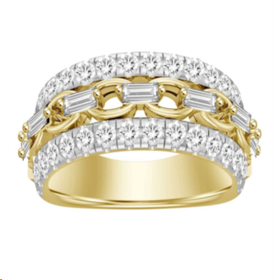 19194906_598210Y.jpg LADIES BAND 1.00CT ROUND/BAGUETTE DIAMOND 14K YELLOW GOLD - Image 1
