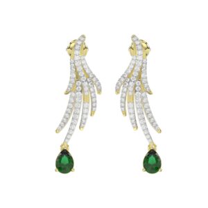 18K YELLOW GOLD 2 3/8CT ROUND/PEAR DIAMOND LADIES EARRINGS(COLOR STONE EMERALD/PEAR DIAMOND 1 3/8CT)