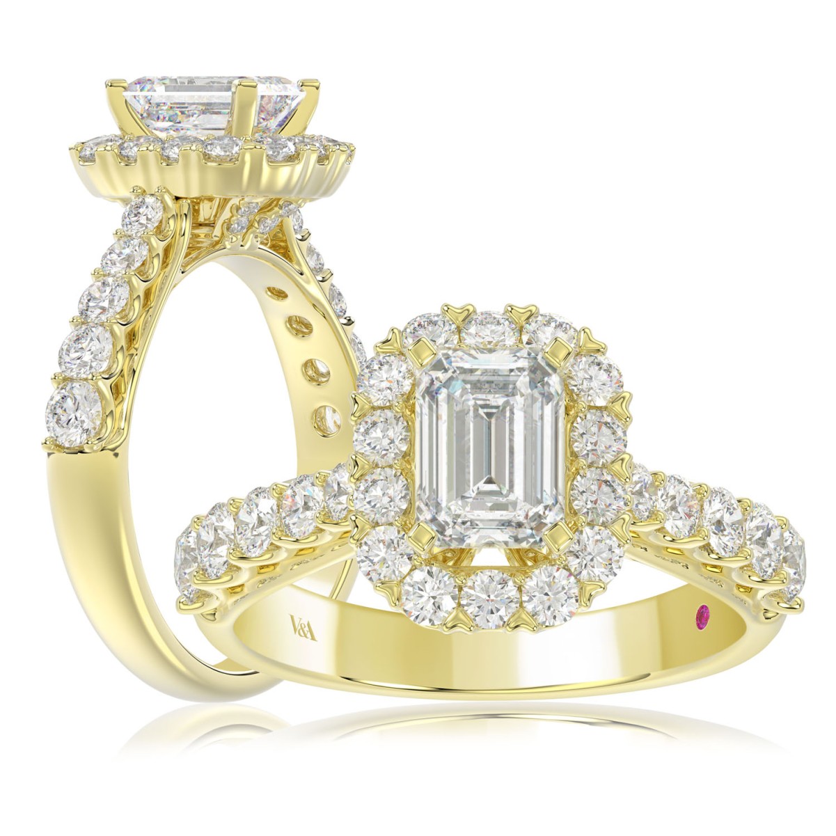 19195861_VA13784Y-AB-1201x1201.jpg 14K YELLOW GOLD 1CT ROUND/EMERALD DIAMOND LADIES SEMI MOUNT RING(CENTER STONE MOUNT EMERALD DIAMOND 1CT) - Image 1