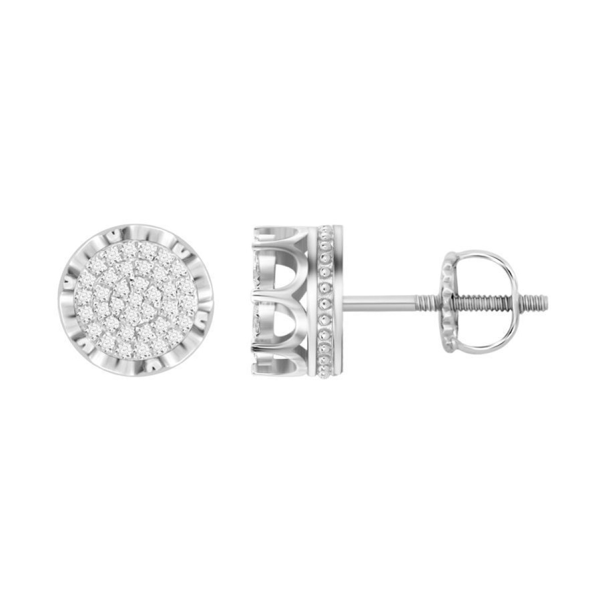 19196976_212532W-SS.jpg Men’S Diamond Stud Earrings 0.15CT Round Cluster Sterling Silver White Classic Stud Earrings - Image 1